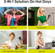 JISULIFE Handheld Fan Life7 – Ultimate Flexibility: High-Power Motor, LED Display, 5000mAh Rechargeable, 5-Speed, Foldable Design, 3-IN-1 Portable Hand/Desk/Neck Fan for Travel, Gift for Women (Black)