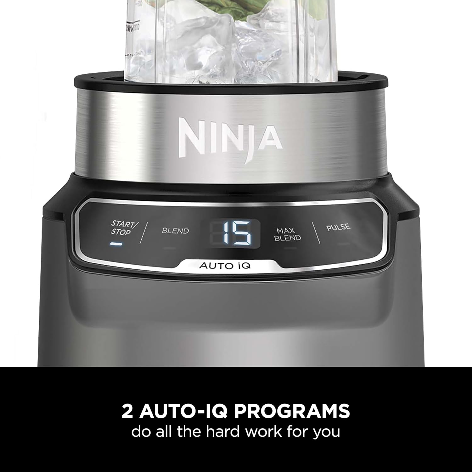 Blender with Auto-iQ Technology – 1000W Personal Smoothie Maker – 2 x 700ml Cups – One Touch Controls – Grey/Silver BN500UK