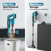 Cordless Vacuum Cleaner 700W 60KPA Stick Vacuum Blue with Dual Battery