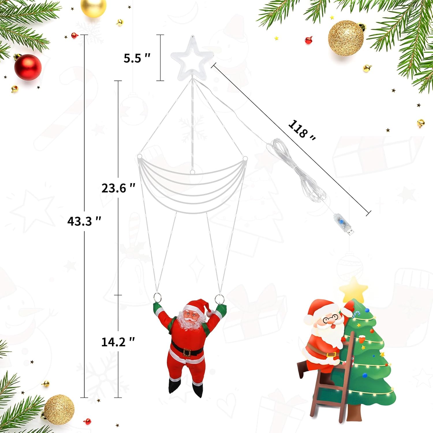Durable metal frame Christmas parachute light decoration