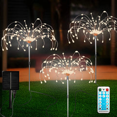 3-Piece Solar Fireworks Garden Lights, 120 LEDs, Remote Control, 8 Modes, Waterproof, Multicolor for Lawn, Backyard, Pathway