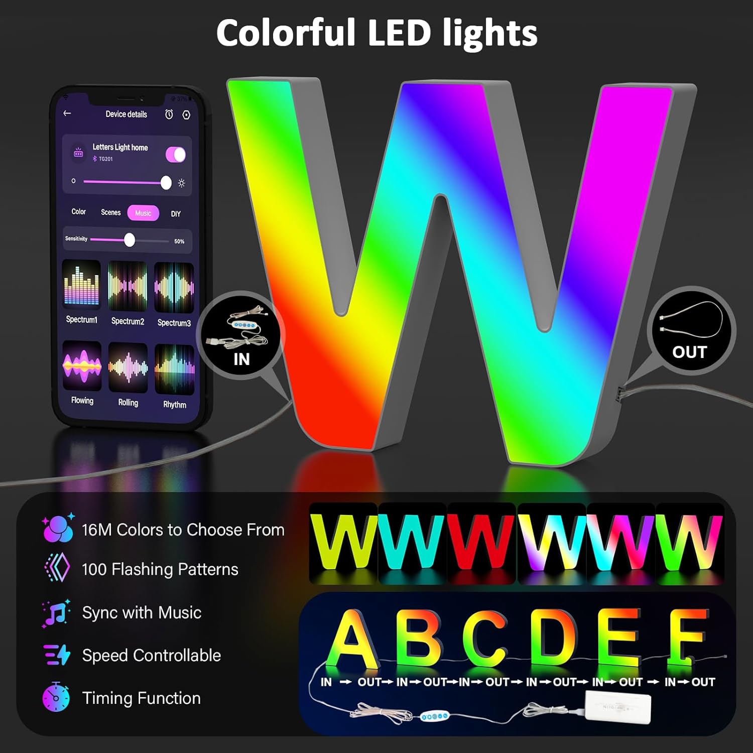 LED Letter W Colour Changing USB Night Light