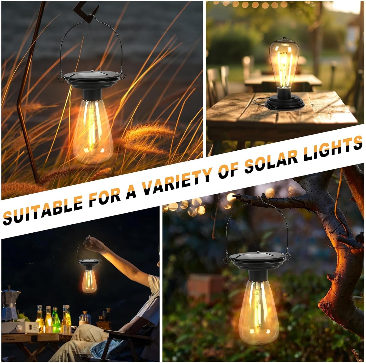 2 Pack Solar Light Bulbs, 8.5cm/3.35in Replacement Tops, Waterproof Outdoor Garden Solar Hanging Lights, Replacement Panels for Solar Lanterns