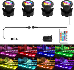 Underwater Pond Lights – 18 LED Color-Changing Submersible Lights, Mains Powered (4 Lights)