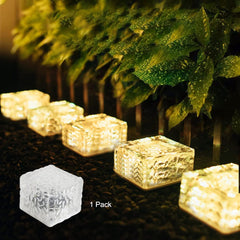 4 PCS Cool White Solar Brick Lights, PVC LED Brick Light with Light Sensor, On/Off Path Lights for Outdoor Garden, Lawn, Path, Courtyard, Deck, Pond (7x7x5 cm)