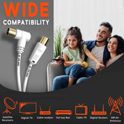 0.5m TV Aerial Cable with Right Angled Plug + Adapter – Coaxial RF Lead Male to Male – Gold-Plated Connector – Freeview, Freesat, Sky Box, BT, TV Antenna Extension