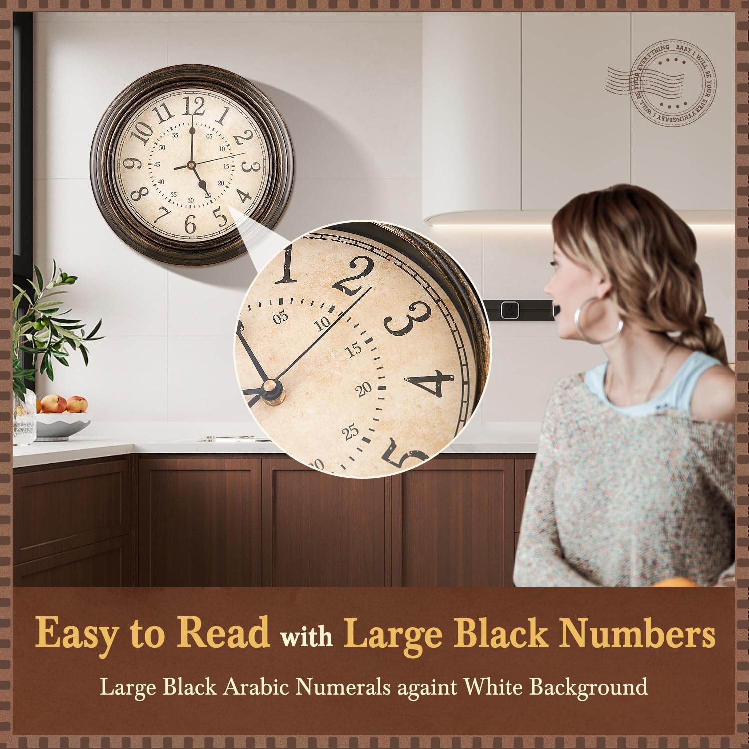 30CM Vintage Silent Wall Clock – Non-Ticking, Easy Read Quartz Clock for Home & Kitchen