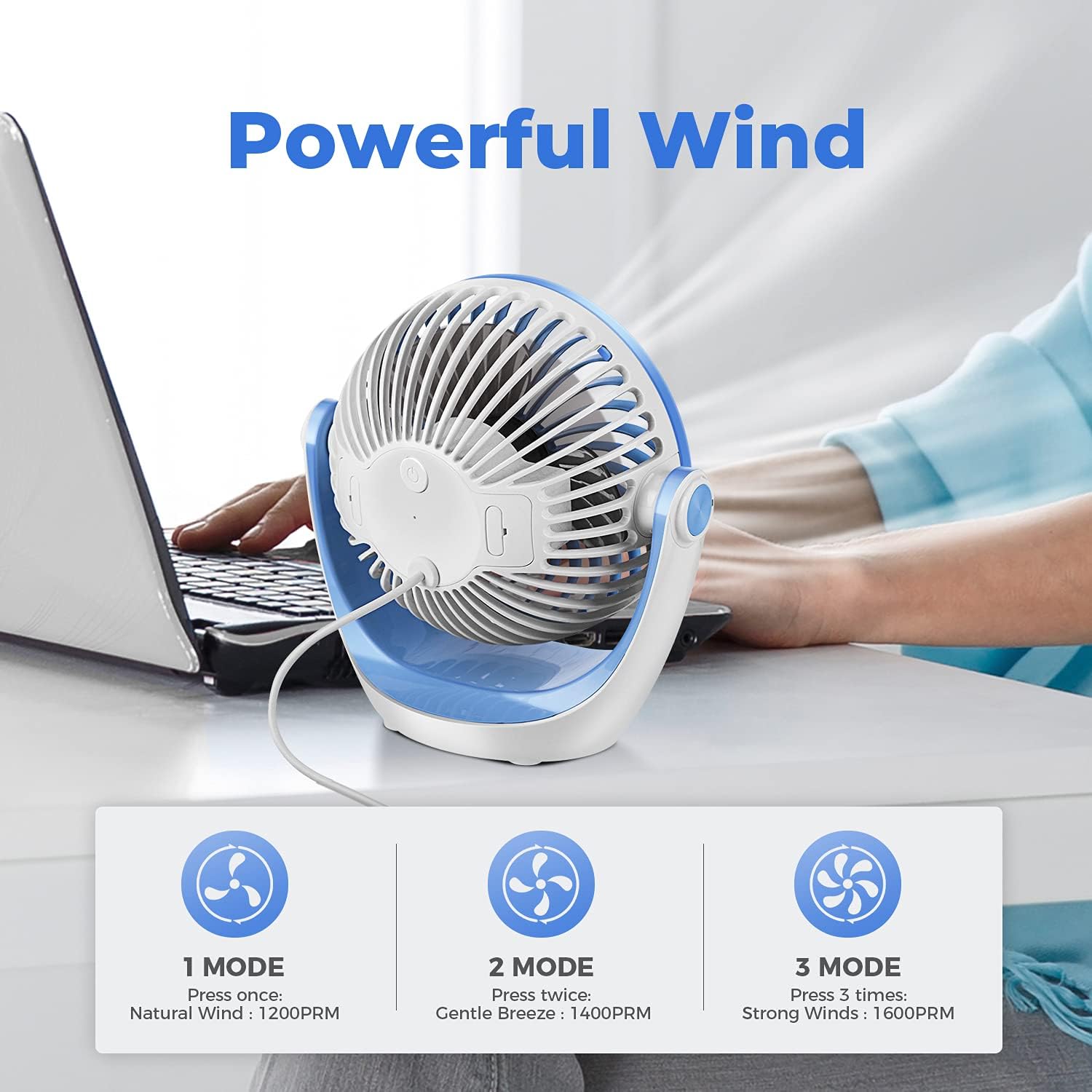OCOOPA USB Desk Fan Table Fan with Strong Airflow & Quiet Operation, Portable Cooling Fan Speed Adjustable 360°Rotatable Head for Home Office Bedroom Table and Desktop