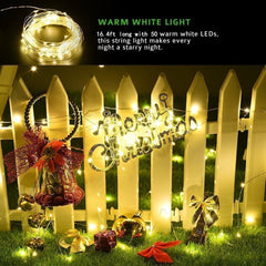 2 Pack Solar Powered String Lights, 16.4Ft 50 LEDs, Warm White Waterproof Fairy Lights for Indoor & Outdoor Decorations