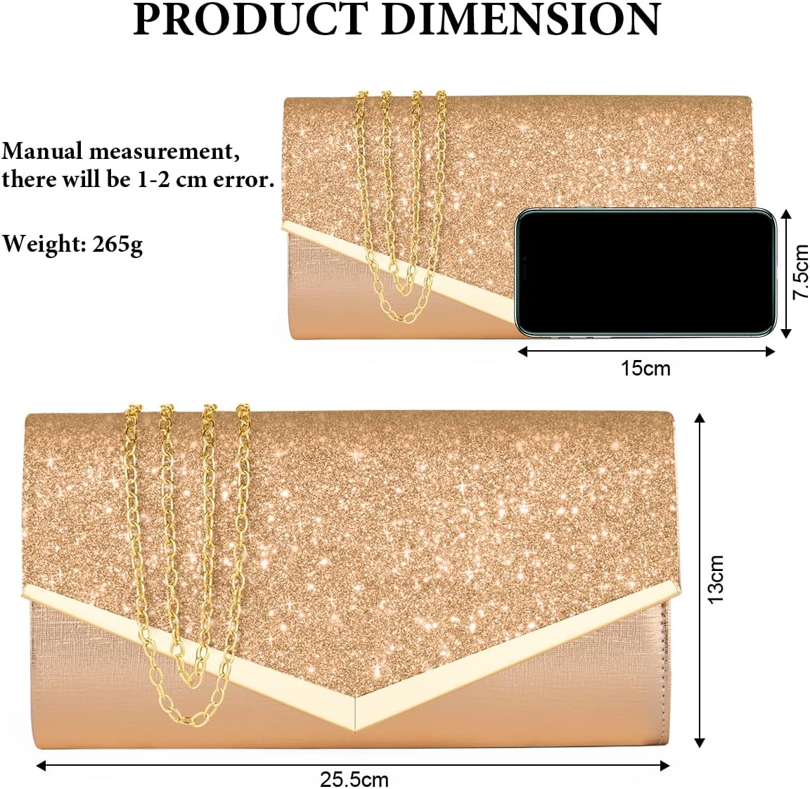 Elegant Satin Glitter Clutch Bag for Women – Sequin Evening Purse with Chain Strap