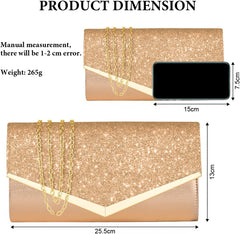 Elegant Satin Glitter Clutch Bag for Women – Sequin Evening Purse with Chain Strap