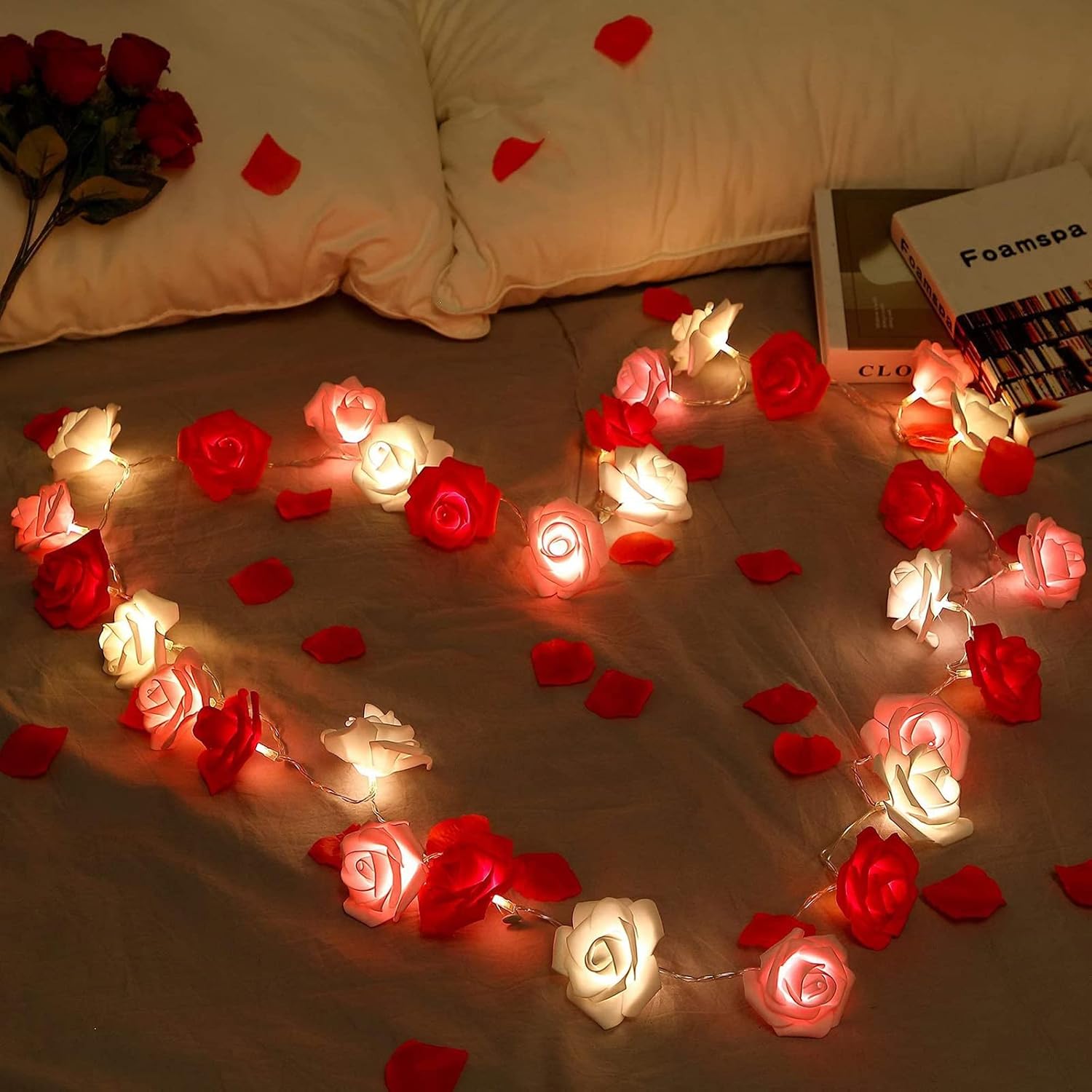 Rose Flower String Lights 3M with 20 LEDs – Battery Powered Fairy Lights for Romantic Decor