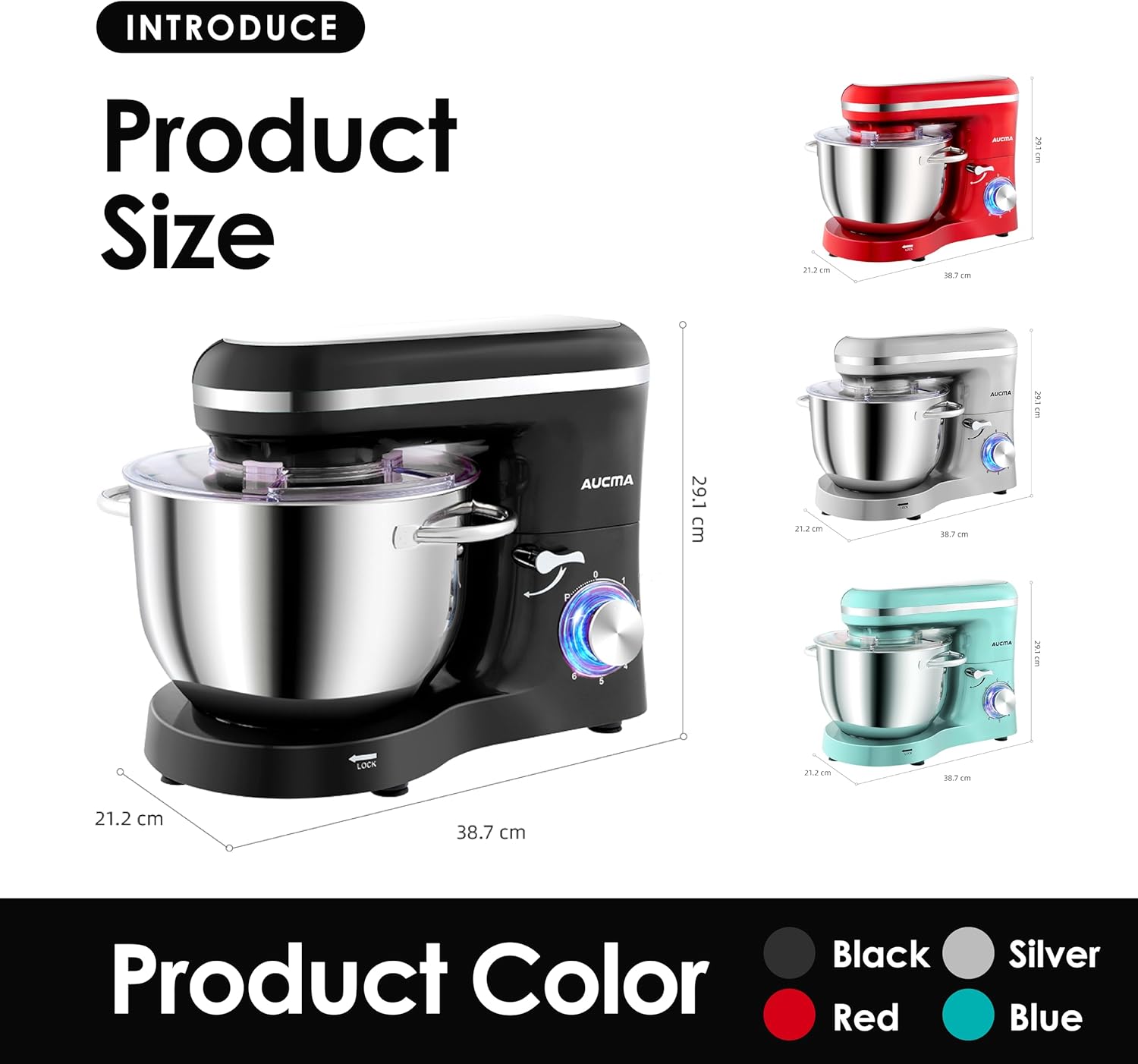 Stand Mixer 6.2L – Electric Food Mixer for Baking with Stainless Steel Bowl, Dough Hook, Wire Whip & Beater – Black