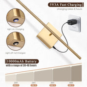 Battery Operated Wall Lights Indoor – 2 Pack USB Rechargeable LED Wall Lamps with Remote, Dimmable Gold Modern Wall Sconces