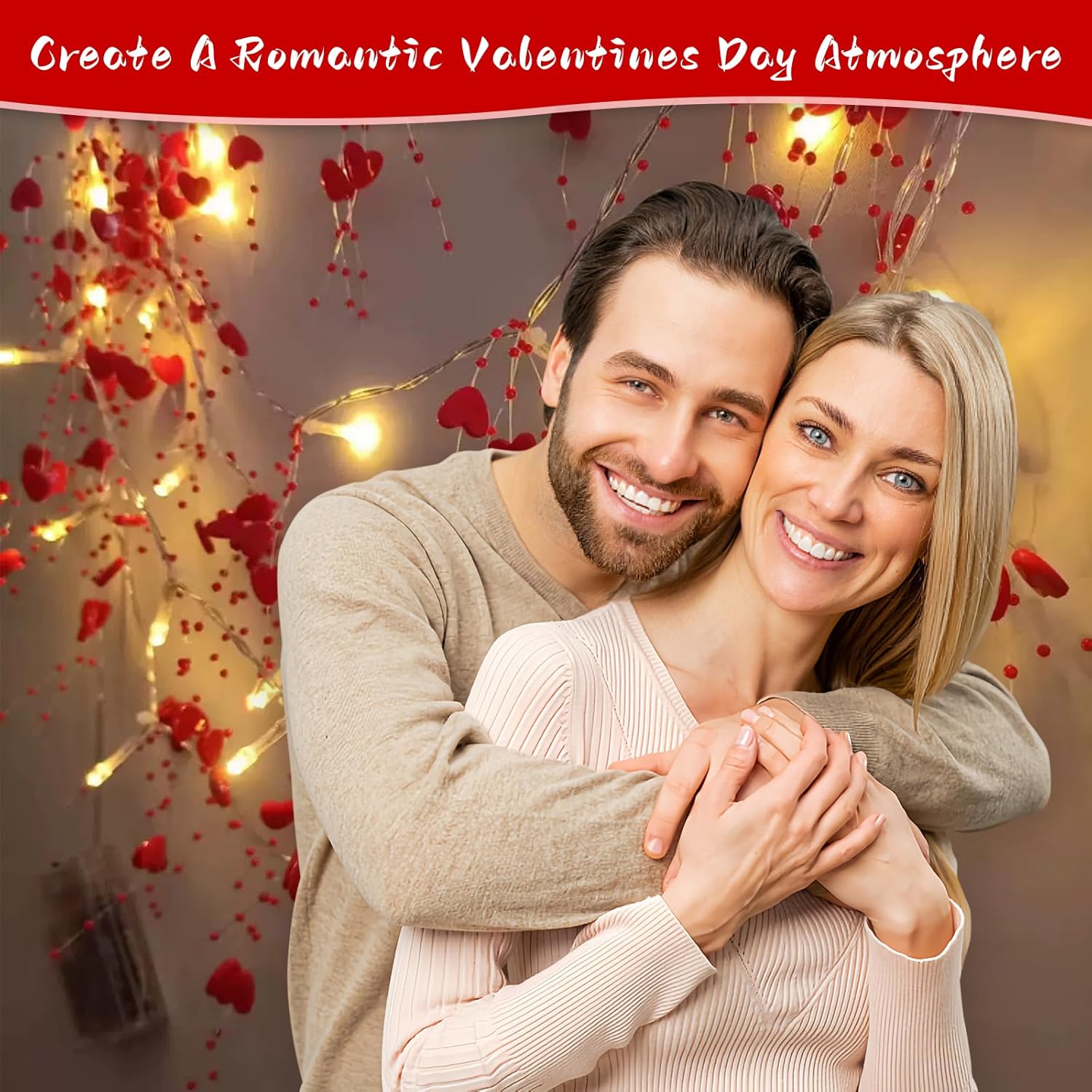 Valentine Heart Fairy String Lights 10ft with Red LED Glow – Battery Powered Romantic Decor