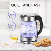 Aigostar Glass Kettle 1.7L 2200W with LED Lighting, Boil Dry Protection, BPA Free