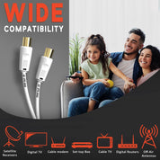 1m TV Aerial Cable with Coaxial Adapter – Male to Male RF Lead – Gold-Plated – For Freeview, Freesat, Sky Box, BT, TV Aerial Extension