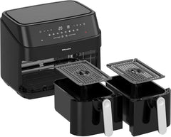 9L Dual Air Fryer XXL Family Size – 8 Preset Menus, Oil-Free Healthy Cooking, Easy Clean Interior, 99-Min Timer – Black