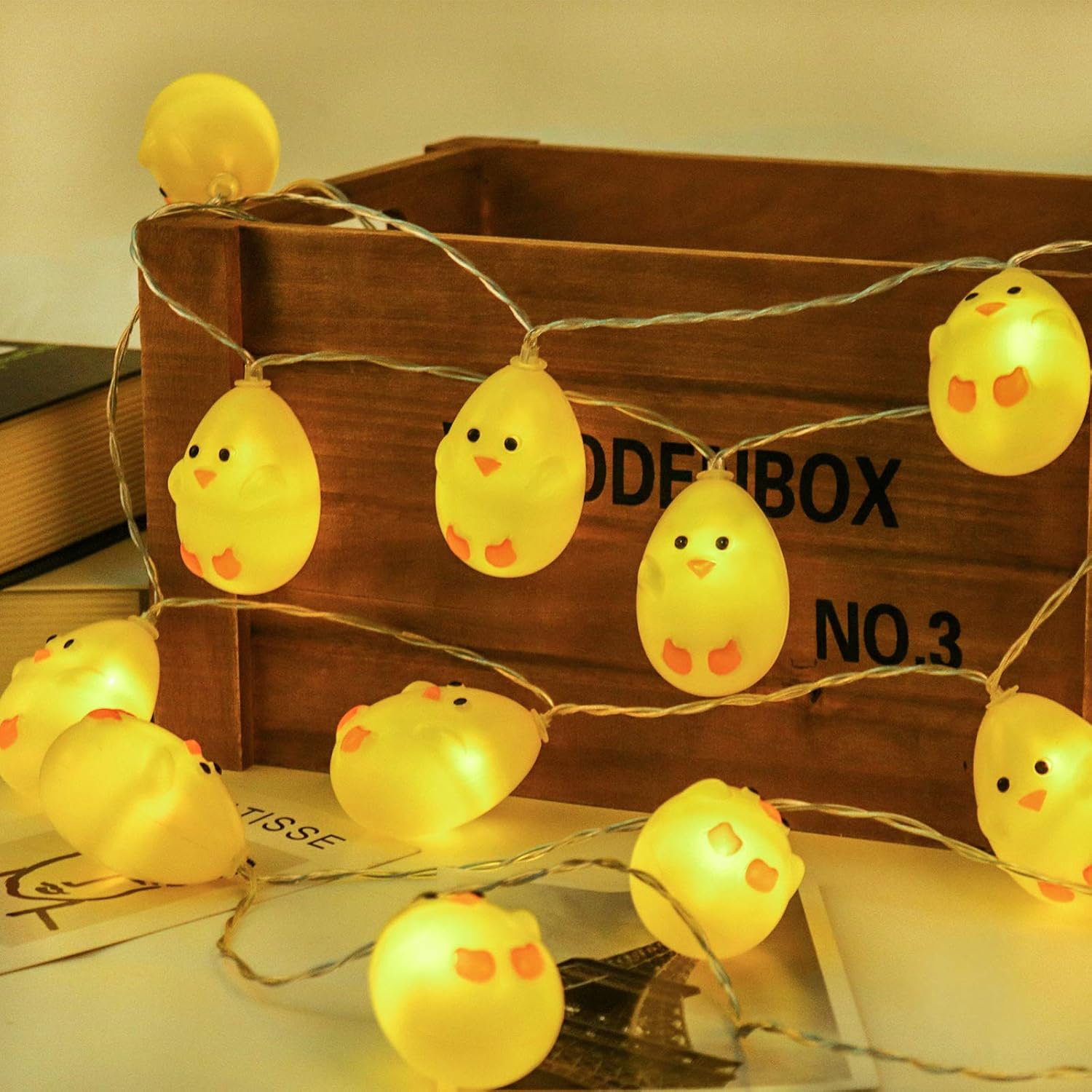 Easter Cute Little Chicken String Lights, 10ft with 20 LEDs, Cartoon Yellow Chickens for Home, Bedroom, Children's Room, and Indoor/Outdoor Easter Decoration