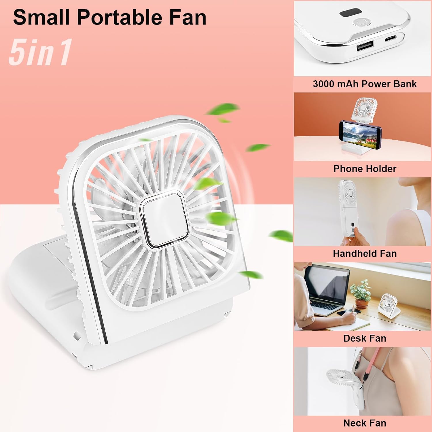 Folding Handheld Fan with LED Display & Power Bank