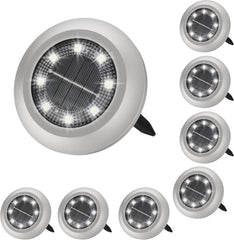 AMUFER 8-Pack Upgraded Solar Ground Lights - Warm White Disk Lights for Lawn, Pathway, Yard, and Walkway, 2024 Edition