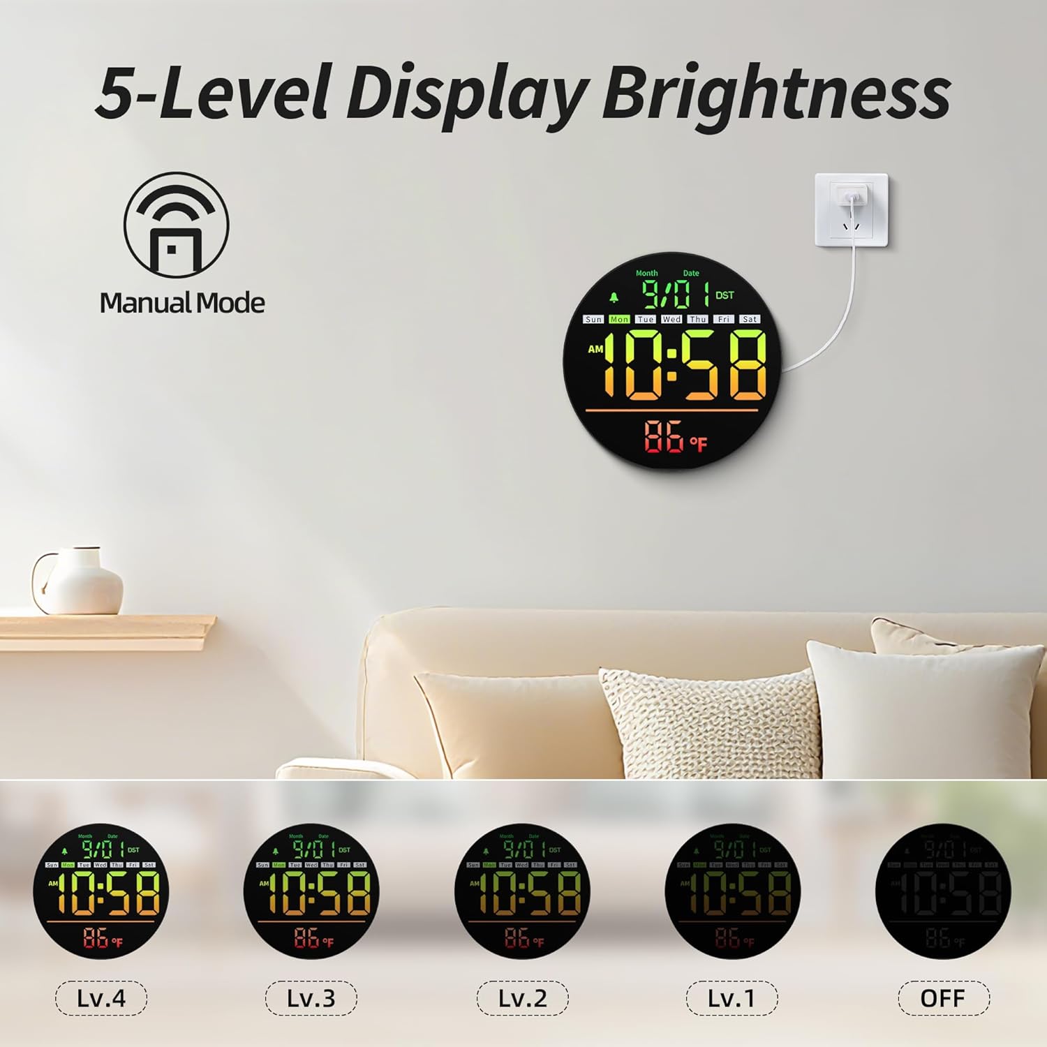 LED Digital Wall Clock with Timer, RGB Display, Temperature, Date & Al ...