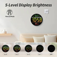 LED Digital Wall Clock with Timer, RGB Display, Temperature, Date & Alarm Function