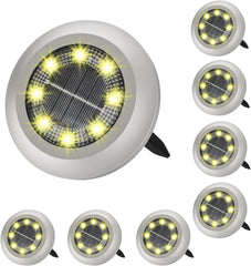 AMUFER 8-Pack Upgraded Solar Ground Lights - Warm White Disk Lights for Lawn, Pathway, Yard, and Walkway, 2024 Edition