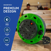 4-Socket 5M Cable Reel Extension Lead, Heavy Duty with Thermal Cut-Out – Green/Black