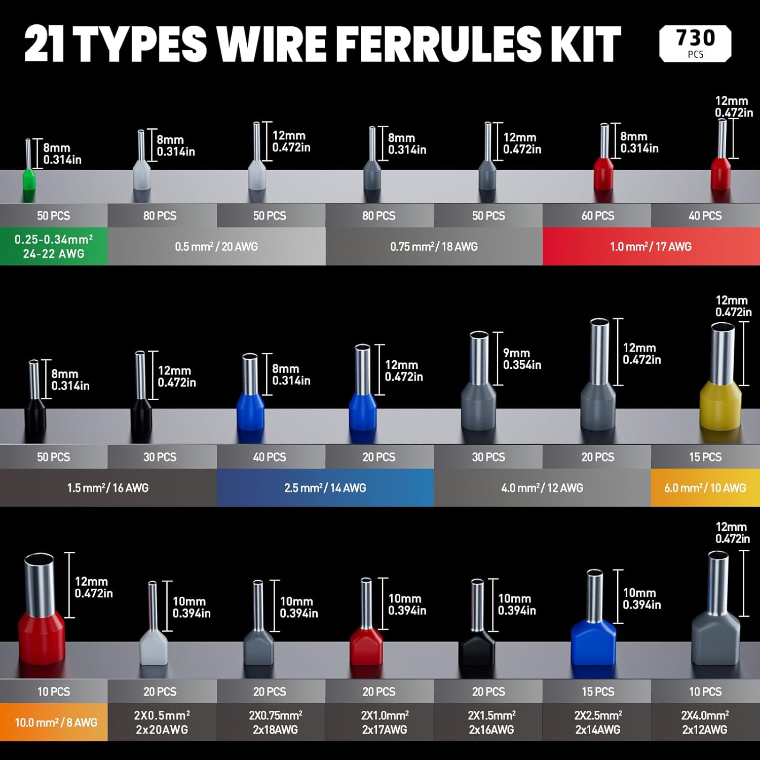 Ferrule Crimping Tool Kit 21 Sizes Self-Adjusting