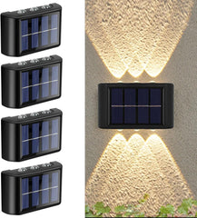 4 Pack Solar Wall Light, Adjustable Solar Lamps with 6 Warm Lamp LED, Up and Down Solar Lights for Outdoor LED Lighting, IP65 Waterproof, Warm Light