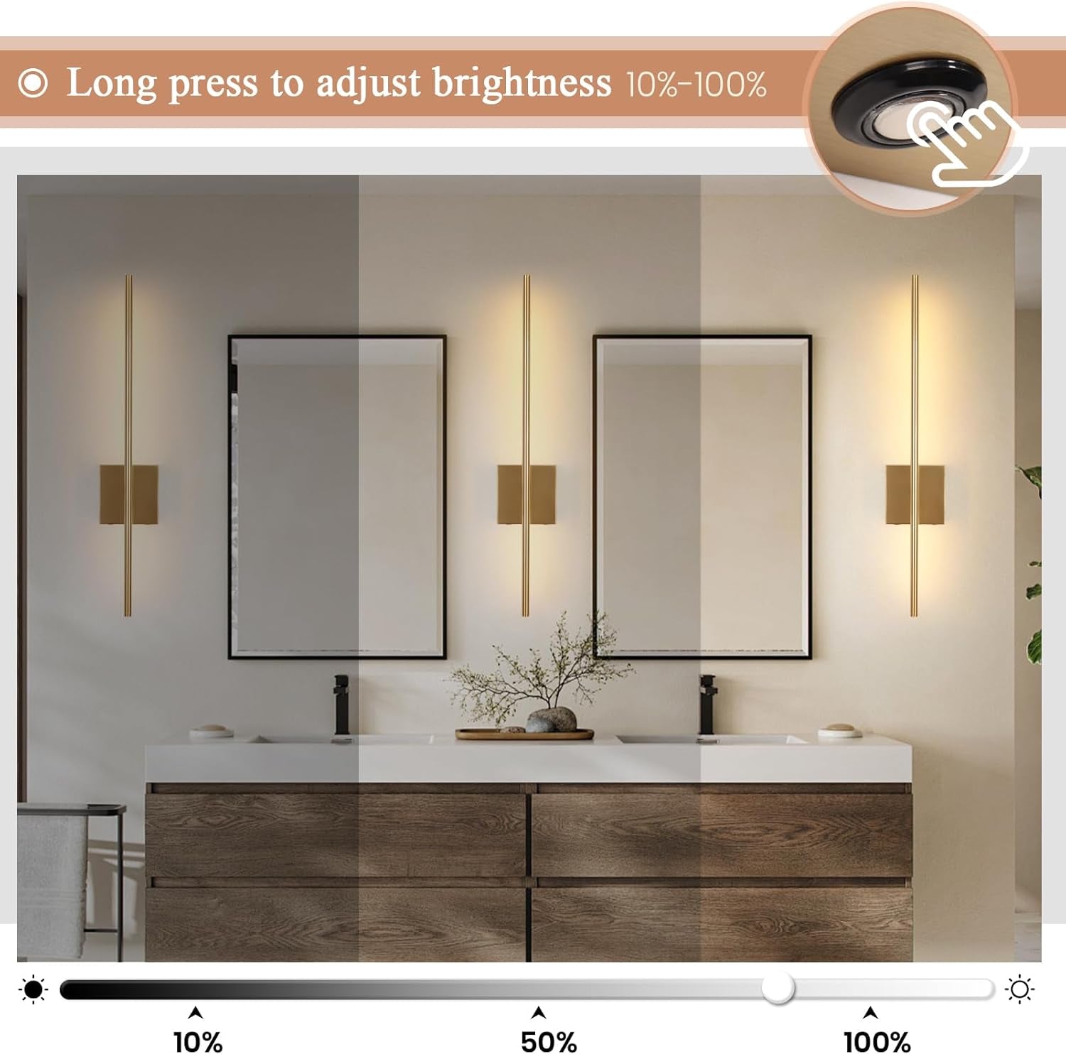 Battery Operated Wall Lights Indoor – 2 Pack USB Rechargeable LED Wall Lamps with Remote, Dimmable Gold Modern Wall Sconces