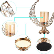 Moon Shape Crystal Tea Light Candle Holder with Detachable Shade – Gold Metal Table Centerpiece for Home, Wedding & Party Decor