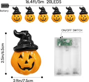 Halloween Pumpkin String Lights 16.5ft 20 LED Battery Powered Decor