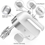LILPARTNER 450W Electric Hand Mixer with Scale Cup & Storage Case – Silver White
