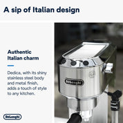 De’Longhi Dedica EC685M Traditional Pump Espresso Machine – Silver | Coffee & Cappuccino Maker, 15 Bar Pressure