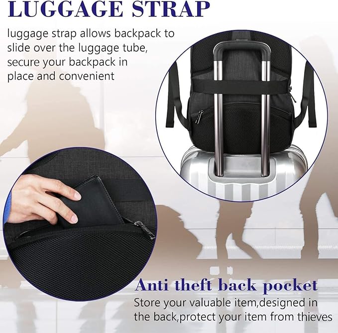 Black 15.6" Laptop Backpack – Waterproof USB Charging Work, School & Travel Bag