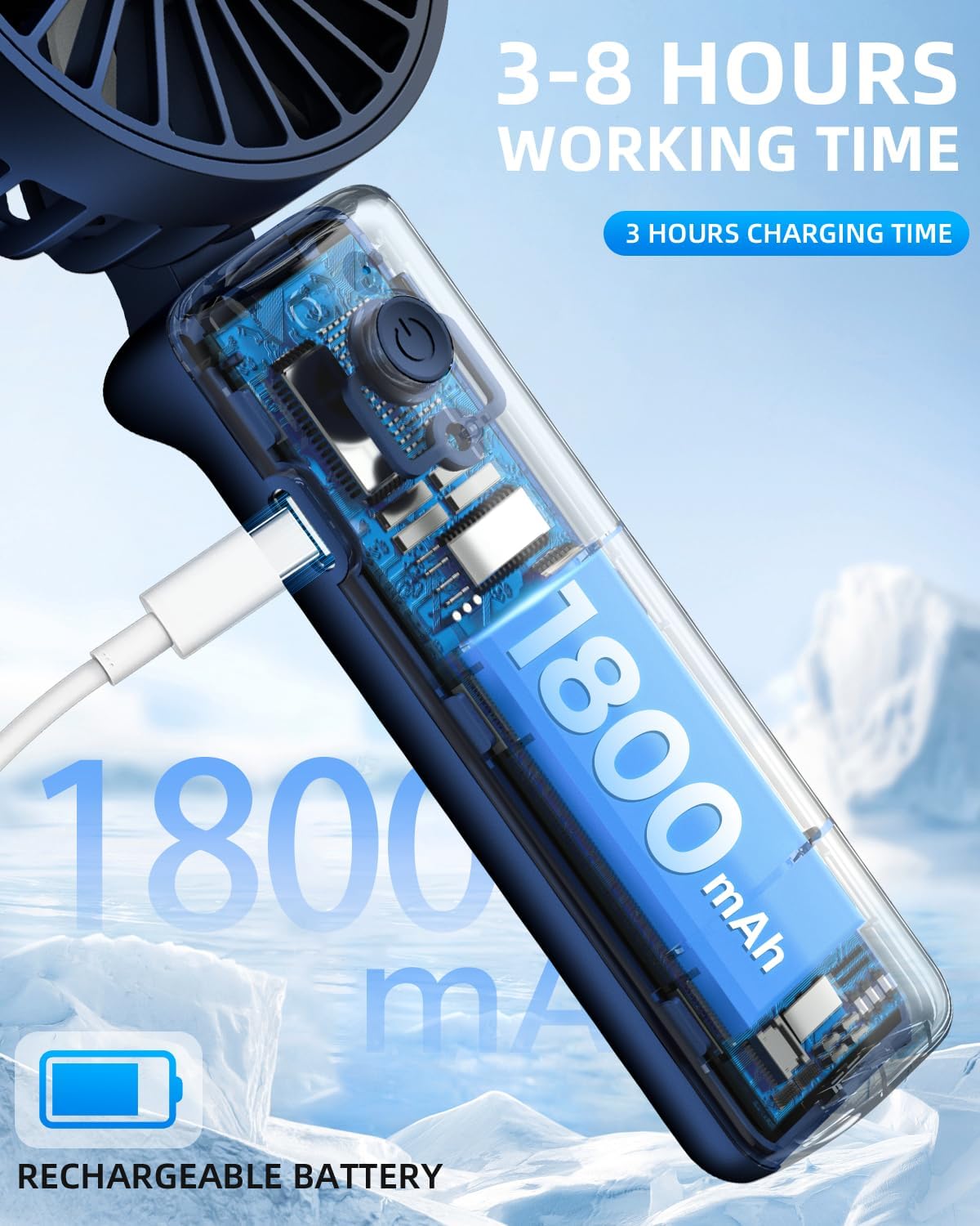Foldable Mini Handheld Fan 1800mAh Deep Blue