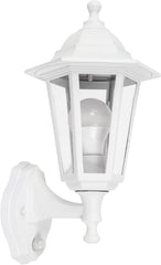 Traditional Victorian Style Matt White Outdoor Garden Security IP44 Rated Wall Light Lantern - Featuring an Integrated PIR Motion Detector Sensor