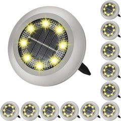 AMUFER 8-Pack Upgraded Solar Ground Lights - Warm White Disk Lights for Lawn, Pathway, Yard, and Walkway, 2024 Edition