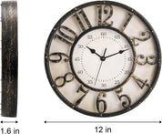 “12'' Retro Wall Clock – Silent Non-Ticking 3D Numerals, Battery Operated Quartz