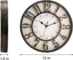 “12'' Retro Wall Clock – Silent Non-Ticking 3D Numerals, Battery Operated Quartz