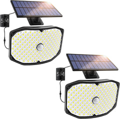 2 Pack Solar Powered Security Lights, 146 LED, IP65 Waterproof, Motion Sensor, Super Bright for Outdoor Use