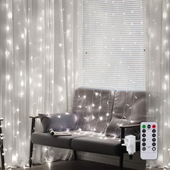 2M x 2M Curtain Lights Mains Powered, Window Curtain Lights Backdrop Hanging Fairy Lights Plug in Linkable,204 LED,Remote,Waterproof for Room Gazebo Christmas(Warm White)