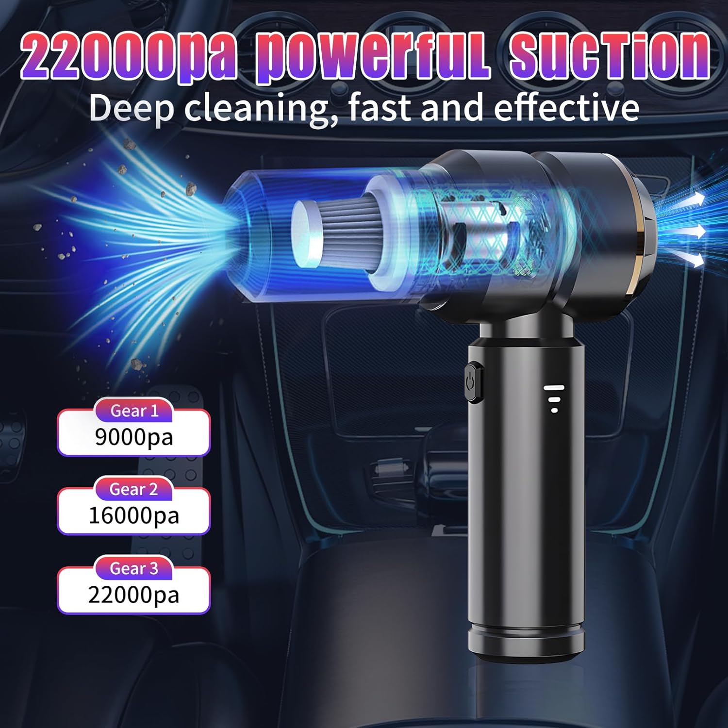 Nctoberows Handheld Vacuum Cleaner Black Gold, 22000Pa Cordless Mini