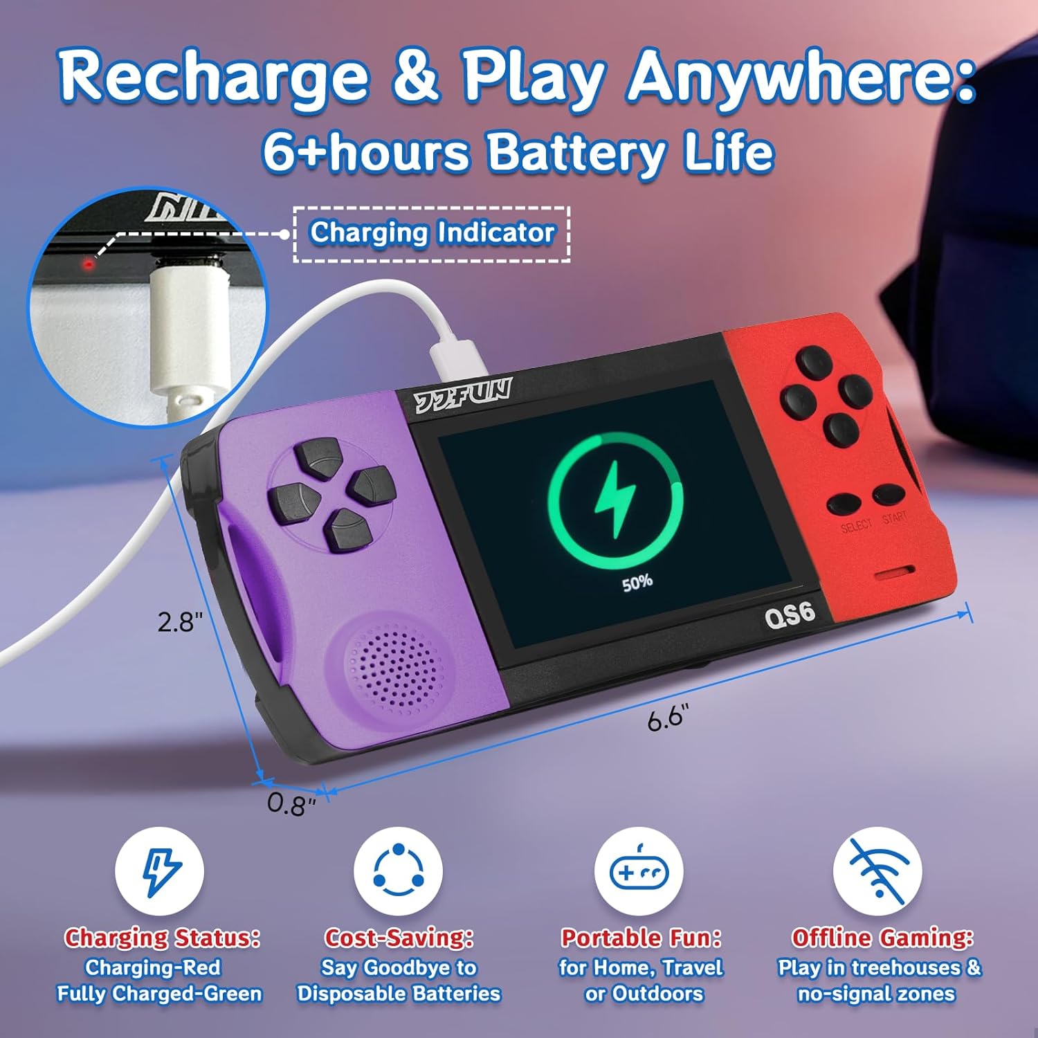 16-Bit Handheld Game Console – 216 Retro Games, 3.2" IPS Screen, Rechargeable for Kids