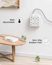 Extension Lead 4-Way 13A 3250W with 1 USB-C & 3 USB, 1.8M Braided Power Strip – White