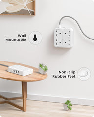 Extension Lead 4-Way 13A 3250W with 1 USB-C & 3 USB, 1.8M Braided Power Strip – White