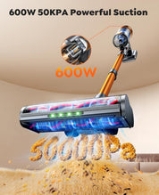 SMOTURE 600W Cordless Vacuum Cleaner, 50KPA Suction, 65Min Runtime, Touch Screen & Wall Mount, Anti-Tangle Design – VAC04