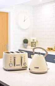 Morphy Richards Vector 4 Slice Toaster 1800W – Cream High Gloss Geometric Design with Variable Width Slots, Defrost, Reheat & Crumb Tray